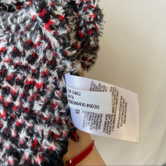 Express Oversized Open Front Plaid Knit Cardigan Black Red White Women's XS - Picture 7 of 7